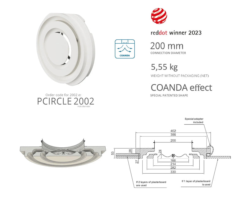 Air Diffusers Gypsum "Performance Circle Coanda" - 2 Slots